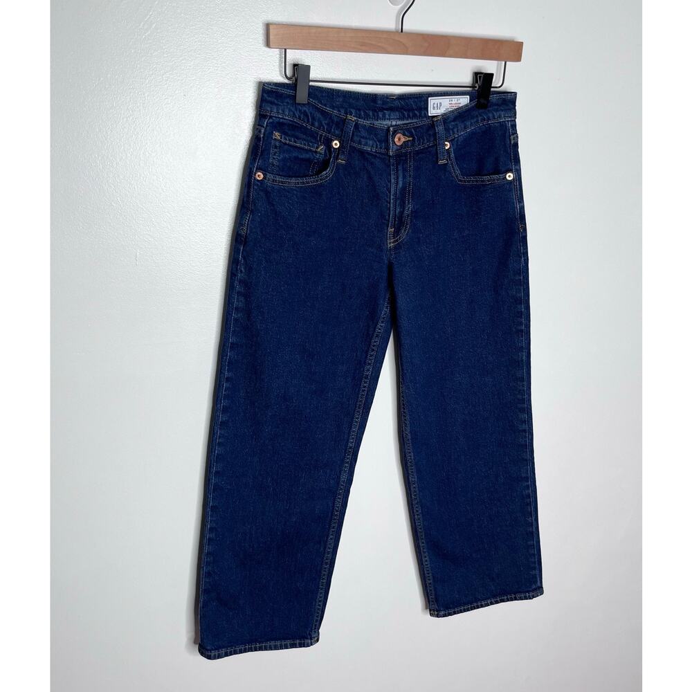 GAP 90s Loose Low Rise Jeans Petite 26 Dark Wash Wide Leg Baggy - Picture 4 of 11